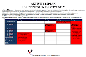 Aktivitetsplan. Idrettskolen høsten 2017